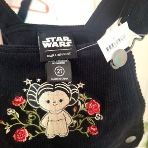 Star Wars Kids Black Corduroy Overalls with Embroidered Princess